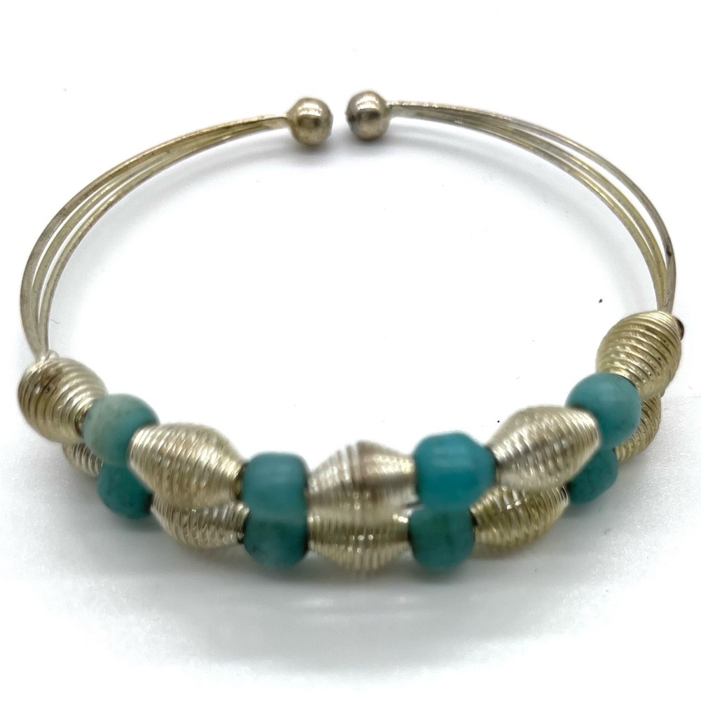 Multi Wired Decor Cuff With Turquoise Accent Cuff… - image 3